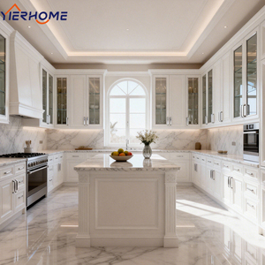 Gabinetes de Cocina de Madera Sólida Blanca Estilo Shaker Personalizados |   Conjunto Completo de Villa con Isla - Product Image 1