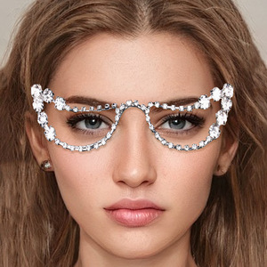 Montura de <span class=keywords><strong>Gafas</strong></span> Decorativa sin Lentes, Estilo <span class=keywords><strong>Boho</strong></span> Chic, con Adornos de Perlas y Piedras de Imitación, en Tono Plateado - Product Image 2