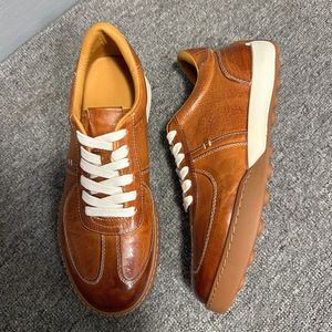 Leather Sneakers Men Color Blocking <b>Low</b> <b>Heel</b> Lace Up Daily Wear Brown <b>Black</b> Style - Product Image 3