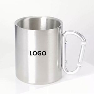 Portable Metal Travel Cup Stainless Steel Water Tumbler Tea Coffee Mug With Carabiner <b>Hook</b> As Handle Outdoor - Product Image 1