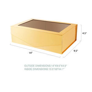 Boîte cadeau rigide de forme rectangulaire avec ruban jaune et carte de vœux, emballage haut de gamme pour cadeaux et artisanat - Product Image 3