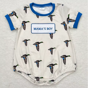 Romper de burbujas con cuello Peter Pan y bordado de pato azul claro para bebés varones - Product Image 2