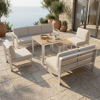 Ensemble de canapés d'extérieur modernes en aluminium 7 pièces avec canapé 3 places, causeuse, 2 chaises et tables hautes et basses pour la salle à manger et les espaces publics