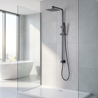 Système de douche apparent moderne noir Watermark Wels avec barre coulissante, douche pluie et douchette à main