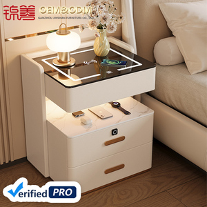 โต๊ะข้างเตียงอัจฉริยะทำจากหนังหรูหรามีปั๊ม2หัวล็อคลายนิ้วมือไร้สายชาร์จไฟได้โต๊ะข้างเตียงทำจากไม้สำหรับห้องนอน - Product Image 5