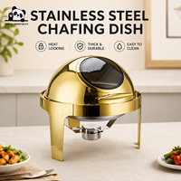 Chafing Dish Buffet-Set Gold Edelstahl Rund Roll-Top Kommerzieller Speisenwärmer mit Glasdeckel für Hotel Hochzeit Catering