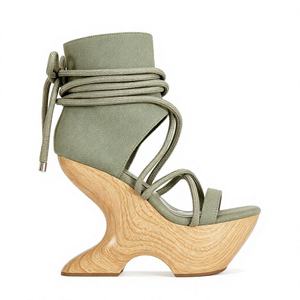 Nuovi Sandali Estivi Donna 2026 con Zeppa, <span class=keywords><strong>Tacco</strong></span> Unico in Legno Naturale, Verde Salvia, Cinturino Incrociato, <span class=keywords><strong>Scarpe</strong></span> Gladiatore con Plateau - Vendita all'Ingrosso - Product Image 1