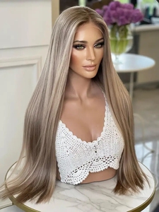 Parrucca Full Lace Senza Colla in <span class=keywords><strong>Capelli</strong></span> Umani Russi 100% Non Trattati, <span class=keywords><strong>Biondo</strong></span> <span class=keywords><strong>Cenere</strong></span> Ombré con Radici Marroni, Pre-Pizzicata, HD Lace, <span class=keywords><strong>Capelli</strong></span> Vergini Remy - Product Image 5