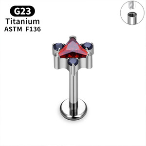 Pendientes de Titanio F136 con Zirconia Triangular Única, Tipo Labret, Parte Trasera Plana, para Conch, Helix, Niños y Bodas - Product Image 2