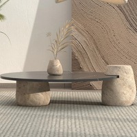 Table basse de salon design 2025, table d'appoint, table à thé, style nordique moderne, luxe, base ronde en pierre, table basse en marbre