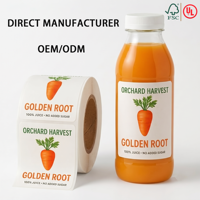Étiquettes autocollantes personnalisées en vinyle imperméable pour bouteilles de jus de fruits, rouleau d'autocollants brillants avec logo adhésif pour emballages de jus de carotte et de boissons