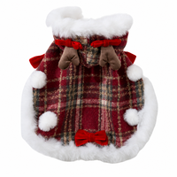 Poncho pour chien à capuche renne à carreaux, coupe-vent, avec garniture en fausse fourrure et attache de laisse en D, pour l'hiver et les fêtes, tailles XS S M L