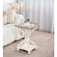 Table basse de salon de style industriel antique, design moderne, en bois massif avec pieds blancs, table basse ronde vintage en bois vieilli