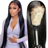 Perruques Lace Front wig brésiliennes sans colle, perruques Lace Front wig cheveux humains lisses HD Transparent pour femmes noires