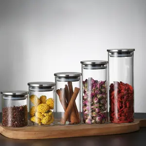 Alta Borosilicato Vidro Recipiente Cozinha Food Storage Jar Limpar Vasilha De Vidro Conjunto com Tampas De Aço Inoxidável