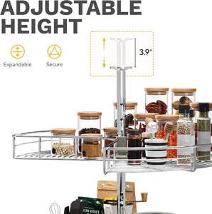 Organisateur d'angle rotatif à double niveau pour armoire, réglable en hauteur pour cuisine et garde-manger, finition chromée - Product Image 4