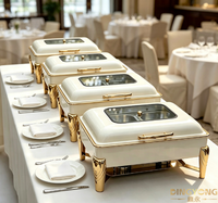 Ensemble de réchauds de buffet de luxe en acier inoxydable 9L noir, blanc et or, chauffe-plats hydrauliques pour la restauration en buffet