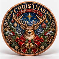 Pièce commémorative de Noël personnalisée en cuivre fin .999 de 1 oz, relief 3D, impression UV couleur, souvenir de collection