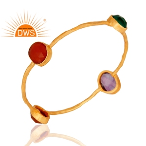 Pretty Multi Gemstone Bangle Indian 24 Karat Gold Plated Brass Girls Fashion Bangle Jewelry Manufacturer - Product Image 3