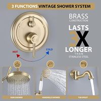 Système de douche à effet pluie avec douchette à main, robinet de douche moderne en or brossé, ensembles de robinets de douche, combinaison de robinets de douche, douche à pression en laiton