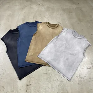 275 GSM Cotton Tank Top Men Loose Fit Tailorable Shirt for Street Style with Distressed Wash - High Value Customizable Vest