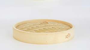 Umwelt freundliches benutzer definiertes Logo Gesundes Kochen Knödel Dim Sum Bambus dampfer mit 2 Tier Korb und Deckel - Product Image 3