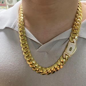 Chaîne à maillons cubains plaqué or 14K/18K Bijoux hip hop en laiton massif <span class=keywords><strong>Monaco</strong></span> Fermoir en diamant glacé Plat Miami Cuban Link pour hommes et femmes - Product Image 3