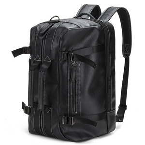 Men's PU Leather <b>Backpack</b> Large Capacity 17 Inch Laptop Bag Business Travel Solid Color Black Coffee <b>Brown</b> - Product Image 1