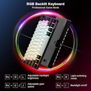 Tastiera <span class=keywords><strong>da</strong></span> Gaming Cablata OEM ODM 60 Tasti RGB Nera/Bianca Compatta Retroilluminata Ultra Compatta Piccola per Gamer, Dactilografici e Viaggi - Product Image 2