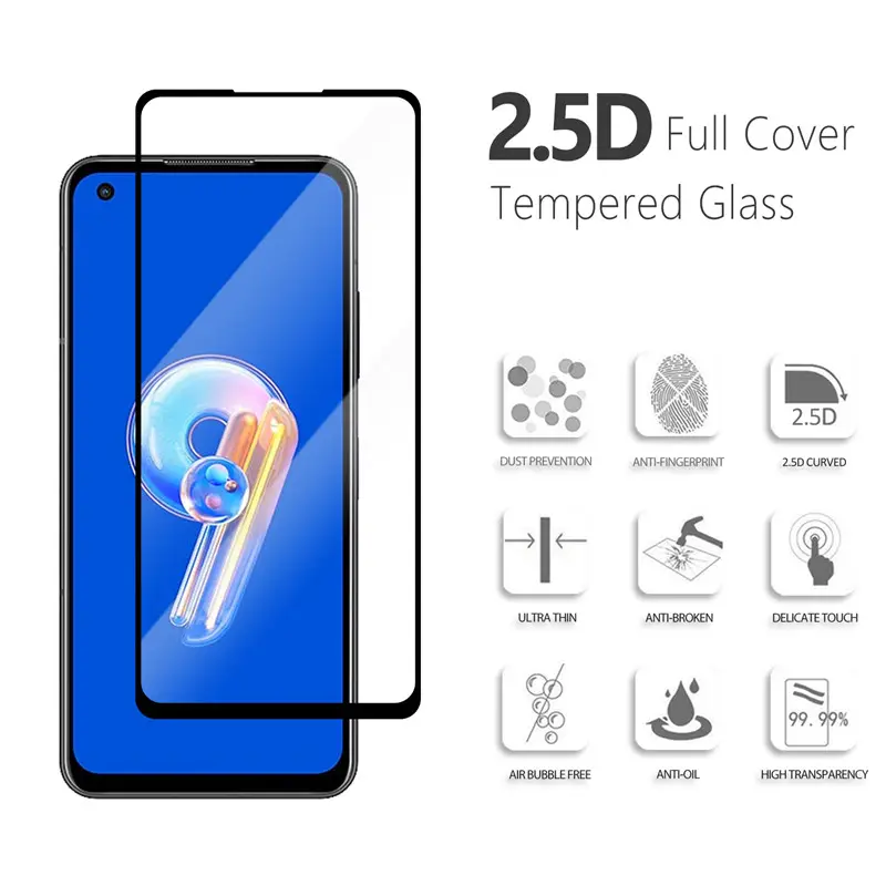 Asus Zenfone 9用0.33mm9Hプレミアム強化ガラス5.9 "シルクプリントスクリーンプロテクター電話ROG電話7用保護ガラスフィルム