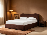 Lit plateforme rembourré sculptural FERLY, design incurvé, mobilier de chambre moderne