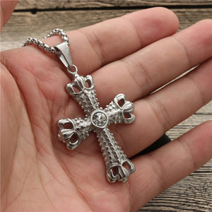 <b>Cross</b> Pendant Necklace Zinc Alloy Bezel Setting Gemstone For Men Women Fashion Jewelry Gift - Product Image 3