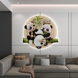 Support mural en forme de panda pour panneau perforé, présentoir de rangement circulaire pour chambre et entrée, fixation en bois massif - Product Image 3