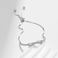 Bracelet jonc ajustable de luxe pour femme, en argent sterling 925, avec zircone étincelante et nœud papillon, bijoux raffinés