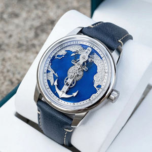 Montre automatique à remontage automatique Navigator, design créatif de carte, cadran en émail bleu, forme d'ancre, montre mécanique de luxe, super lumineuse - Product Image 1