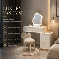 Ensemble de coiffeuse de luxe moderne avec miroir LED, table de maquillage, table de toilette, pour hôtels et boutiques, vente en gros, directement de l'usine, personnalisable