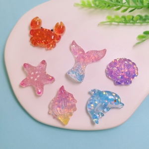 Cabochon in Resina <span class=keywords><strong>a</strong></span> Forma di Creature Marine: Granchio, Stella Marina, Sirena, Conchiglia, Delfino per Lavoretti Fai-da-Te, Decorazione per Coperchi di Globi di Neve e Tazze - Product Image 1