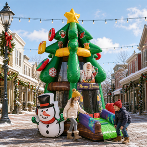 <span class=keywords><strong>Castillo</strong></span> Inflable con Forma de Árbol de Navidad, 6x5.4m, Casa de Brinco con Tobogán para Alquiler en Fiestas, Venta al Por Mayor - Product Image 1