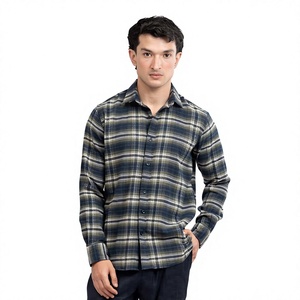 Chemise à carreaux à manches longues pour homme, coupe classique, tissée, style décontracté, motif bleu foncé, vert et blanc, boutonnée - Product Image 1