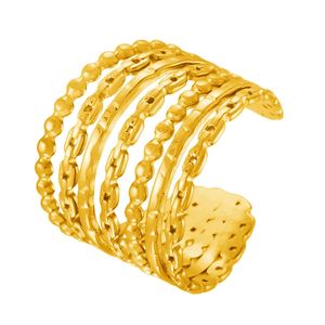 Waterproof Gold Plated Stainless Steel Fashion Irregular Multi Layered <b>Statement</b> Open <b>Ring</b> for Women Jewelry Gift - Product Image 4