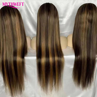 Cheveux brésiliens en gros # Perruques Lace Front HD 13x4 sans colle, couleur P4/27, en cheveux humains, ondulations profondes, pré-épilées, pour femmes