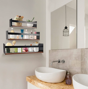 Étagères murales autoportantes en <span class=keywords><strong>bois</strong></span> <span class=keywords><strong>noir</strong></span>, écologiques, style Art Déco, multifonctionnelles, pour cuisine, épices, salon, <span class=keywords><strong>salle</strong></span> <span class=keywords><strong>de</strong></span> <span class=keywords><strong>bain</strong></span> - Product Image 5