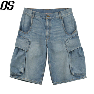 Shorts Cargo Vintage Teñidos a Mano con <span class=keywords><strong>Spray</strong></span>, Al Por Mayor, Lavado Azul Claro, Estilo Holgado, Jorts, Novedad 2026, 100% Algodón, Shorts Utilitarios - Product Image 1