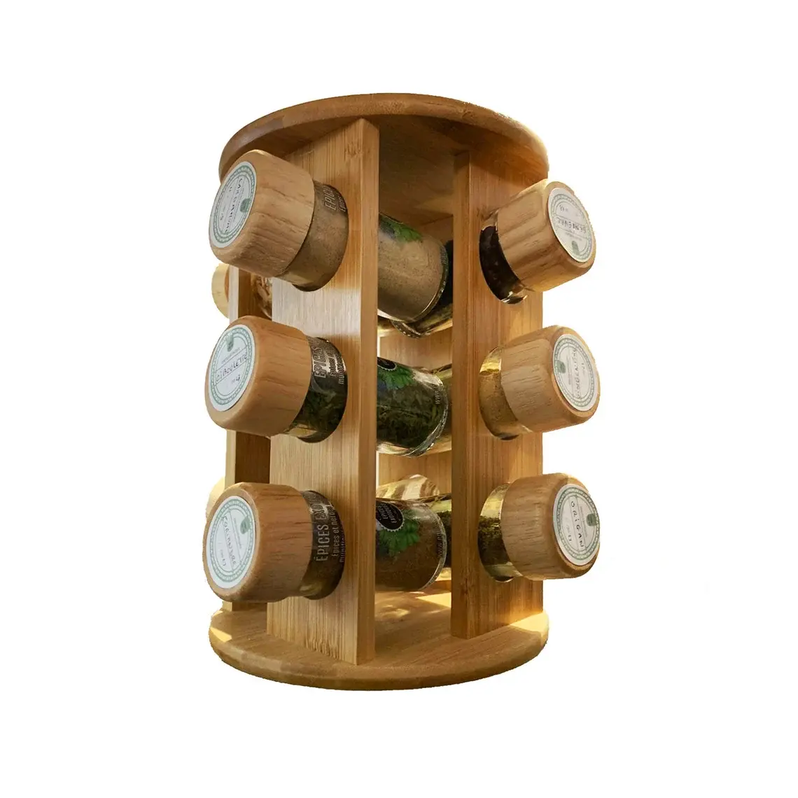 LONGYAN WANGHONG Custom Kitchen Revolving shelf bamboo bamboo rotating spices rack 12 jars Gift idea