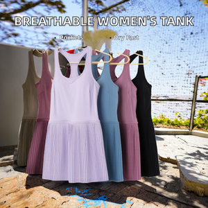 Women's Breathable Moisture-Wicking Athletic Tank Dress Gym Yoga <b>Running</b> Skirt <b>Padded</b> Top Custom OEM Logo Casual Tennis Style - Product Image 3