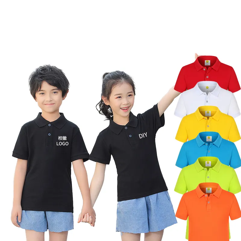 Camisas polo 100% algodão piquê para meninos e meninas de 2 a 15 anos, uniforme escolar infantil estampado com logotipo bordado, novidade