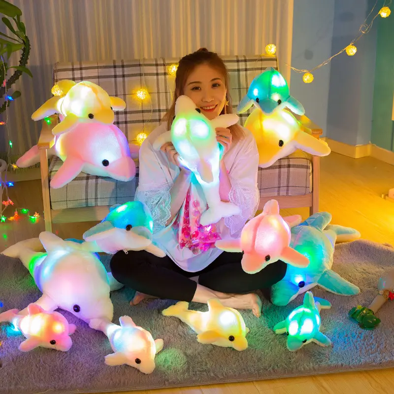 Toptan 35cm LED peluş yunus Light up dolması hayvan disket gece ışıkları karanlık doğum günü festivali için çocuklar
