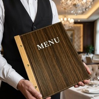 Menu personnalisé A4 en similicuir grain de bois pour hôtels et restaurants, avec clip pour menu de restaurant et livre de recettes à texture bois
