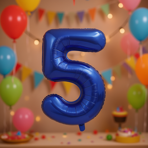 Palloncino in alluminio blu numero 5 Eb, 40 pollici, decorazioni metalliche per feste di compleanno per bambini - Product Image 2
