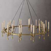 Nouveau Lustre Suspension en Verre Style Loft Nordique Américain Rétro, Luminaire de Restaurant, Lustre Anneau en Verre et Laiton